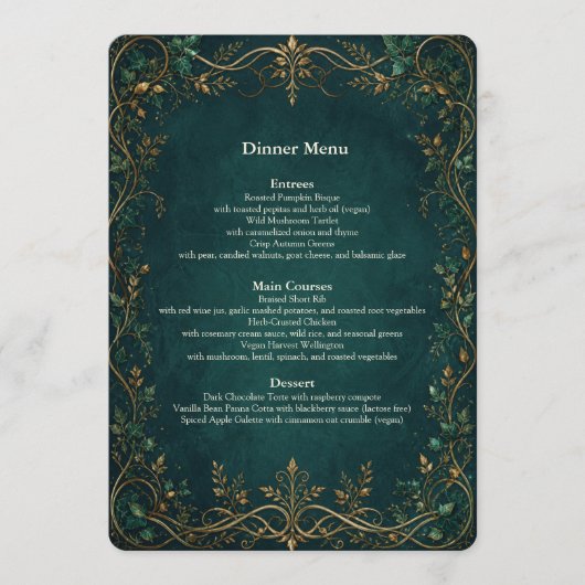 Betoverd Bos Bruiloft Diner Bar Menu (Voorkant)