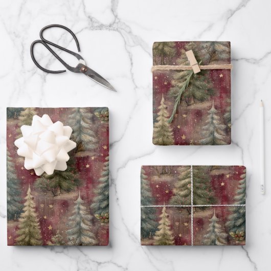 Betoverd Bos Dennen Kerstbos Inpakpapier Vel (Voorkant)