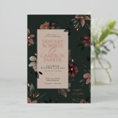 Betoverd Bos Donker Groen Bloemen Bruiloft Folie Uitnodiging (Staand Voorkant)