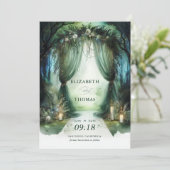 Betoverd bos Dromerige Moody luifel foto bruiloft Save The Date (Staand voorkant)