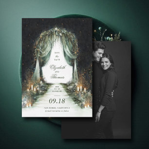 Betoverd bos dromerige nacht luifel foto bruiloft save the date