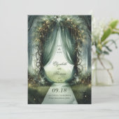 Betoverd bos dromerige sprookje foto bruiloft save the date (Staand voorkant)