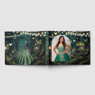 Betoverd bos Emerald Gold Quinceañera foto Gastenboek