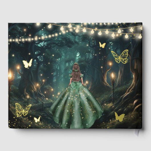 Betoverd bos Emerald Gold Quinceañera foto Gastenboek (Achterkant)