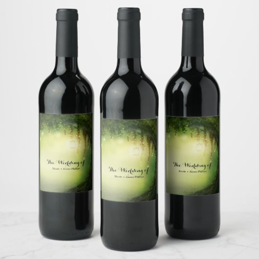 Betoverd bos en lichten aangepaste trouwwijn wijn etiket (Flessen)