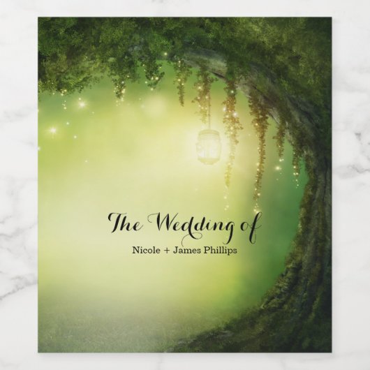 Betoverd bos en lichten aangepaste trouwwijn wijn etiket (Enkel label)