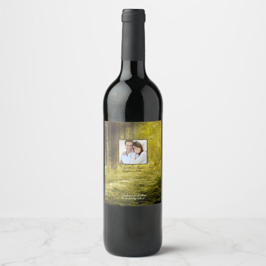 Betoverd bos foto voor een trouwfeest  wijn etiket (Voorkant)