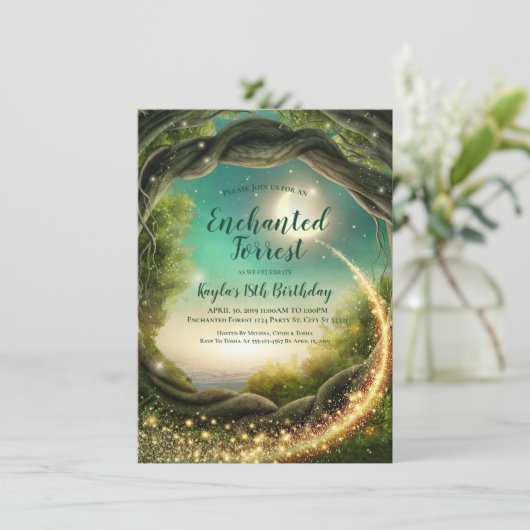 Betoverd bos, glinsterende uitnodigingen (Staand voorkant)