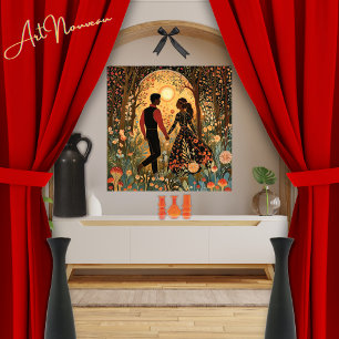 Betoverd bos Happy Couple Morning Art Nouveau Poster