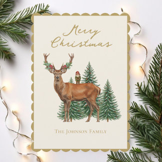 Betoverd Bos Hert Kerstmis Feestdagenkaart