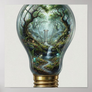 Betoverd bos in een gloeilamp – Magische Nat Poster