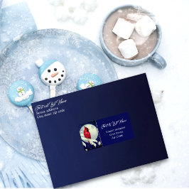 Betoverd bos kardinaal kerstlabel etiket