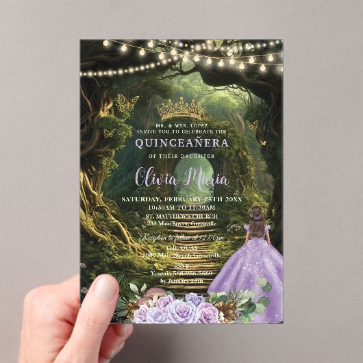 Betoverd bos Lila bloem Quinceañera Sweet 16 Acryl Uitnodigingen (Insitu (Draagbaar))