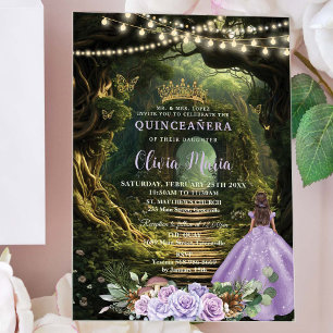 Betoverd bos lila bloemige Quinceañera Sweet 16 Acryl Uitnodigingen