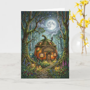 Betoverd bos maanverlicht huisje Gelukkig Verjaard Kaart