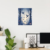 Betoverd Bos Magic ZACHT BLAUW Bloem Poster (Thuiskantoor)