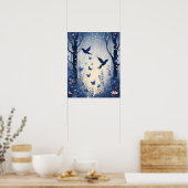 Betoverd Bos Magic ZACHT BLAUW Bloem Poster (Keuken)