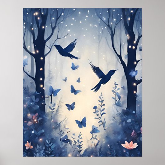 Betoverd Bos Magic ZACHT BLAUW Bloem Poster (Voorkant)