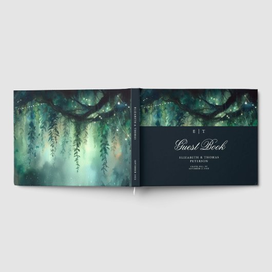 Betoverd Bos Magische Smaragd Monogrammen Bruiloft Gastenboek (Volledig)