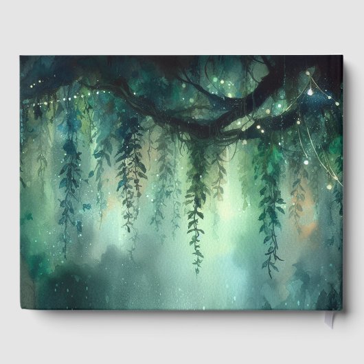 Betoverd Bos Magische Smaragd Monogrammen Bruiloft Gastenboek (Achterkant)