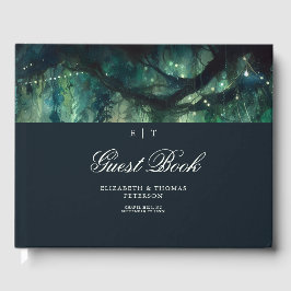 Betoverd Bos Magische Smaragd Monogrammen Bruiloft Gastenboek