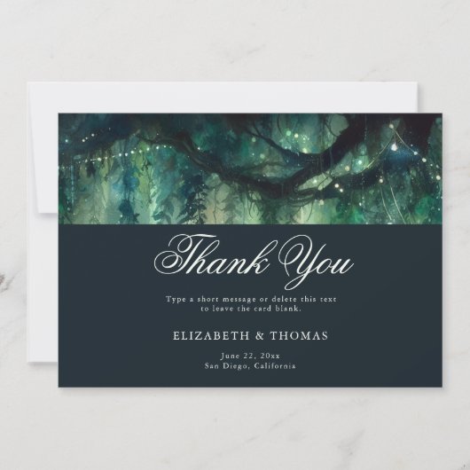 Betoverd Bos Magische Tuin Smaragd Bruiloft Bedankkaart (Voorkant)