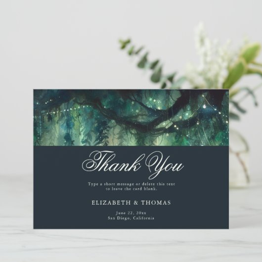 Betoverd Bos Magische Tuin Smaragd Bruiloft Bedankkaart (Staand voorkant)