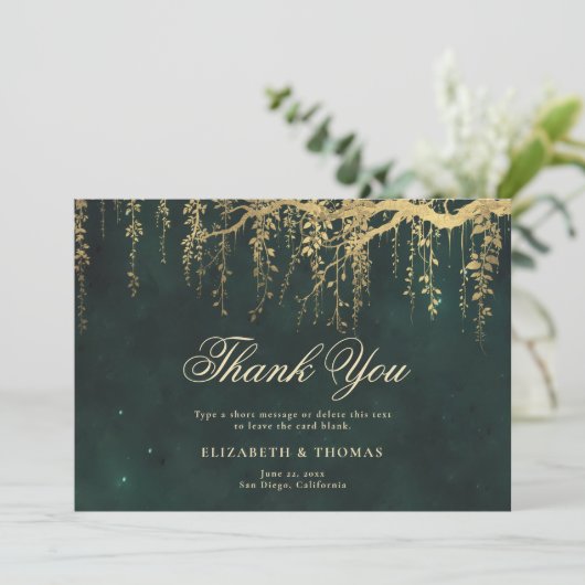 Betoverd Bos Magische Wijnstokken Smaragd Bruiloft Bedankkaart (Staand voorkant)