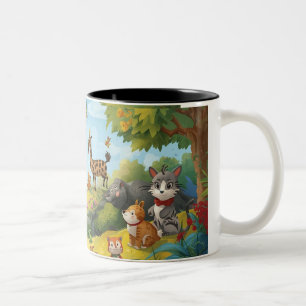 betoverd bos met dieren tweekleurige koffiemok