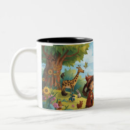 betoverd bos met dieren tweekleurige koffiemok