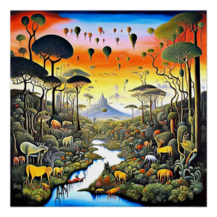 Betoverd bos met exotische dieren in het wild perfect poster