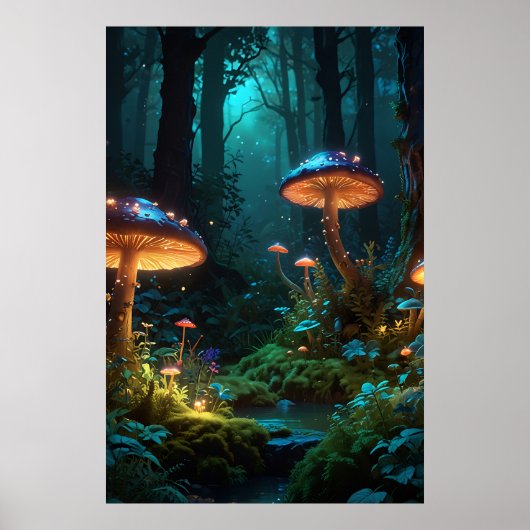 Betoverd bos met fantasiewezens en gloeiende poster (Voorkant)