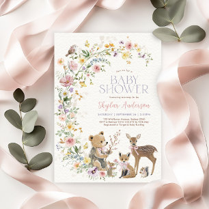 Betoverd Bos Met Wilde Bloemen Baby Shower Kaart