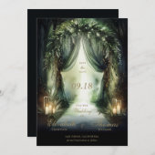 Betoverd bos Moody romantische smaragd bruiloft Save The Date (Voorkant / Achterkant)