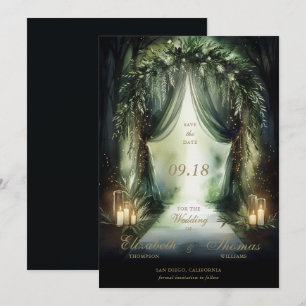 Betoverd bos Moody romantische smaragd bruiloft Save The Date
