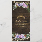 Betoverd Bos Paarse Bloemen Quinceanera Menu (Achterkant)