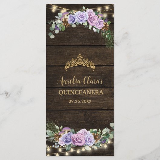 Betoverd Bos Paarse Bloemen Quinceanera Menu (Achterkant)