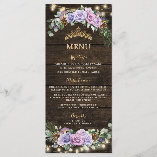Betoverd Bos Paarse Bloemen Quinceanera Menu (Voorkant)