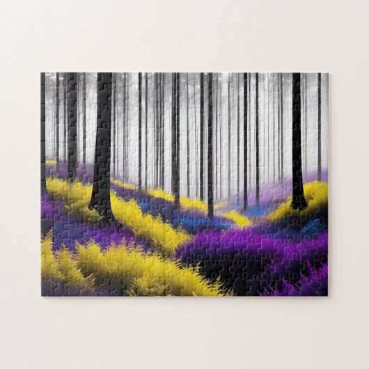 Betoverd Bos Paarse en Gele Wildbloemen Legpuzzel (Horizontaal)