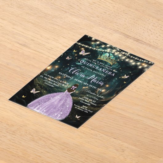 Betoverd bos Paarse Lila jurk Quinceañera Acryl Uitnodigingen (Laagn)