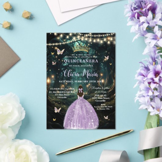 Betoverd bos Paarse Lila jurk Quinceañera Acryl Uitnodigingen (Insitu (Huwelijk))