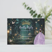 Betoverd bos Paarse Lila jurk Quinceañera RSVP Kaartje (Staand voorkant)