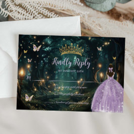 Betoverd bos Paarse Lila jurk Quinceañera RSVP Kaartje