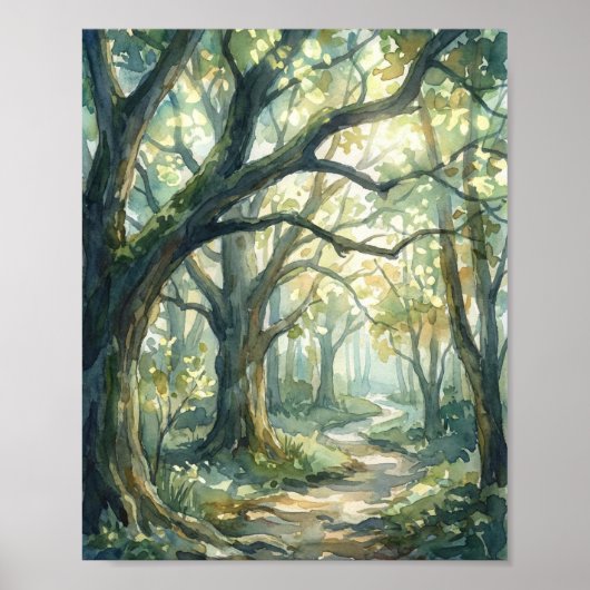 Betoverd Bos Pad Watercolor Schilderij Poster (Voorkant)