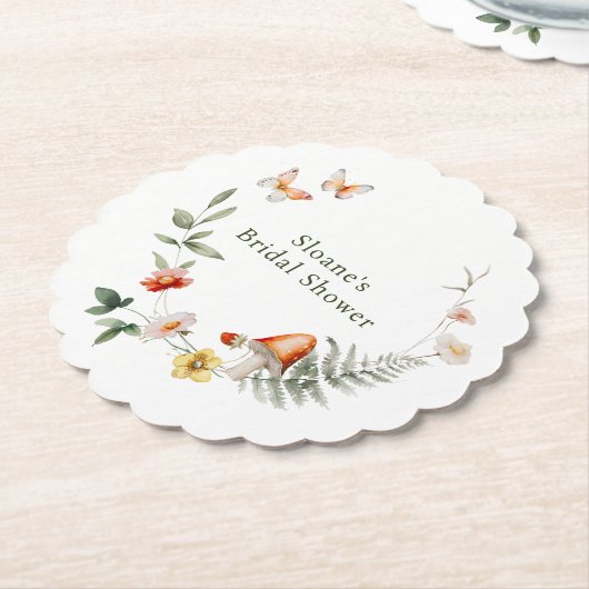 Betoverd bos paddenstoel bruidsdiner kartonnen onderzetters (Gekanteld)