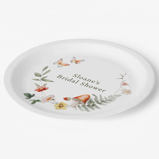 Betoverd bos paddenstoel bruidsdouche papieren bordje (Gekanteld)