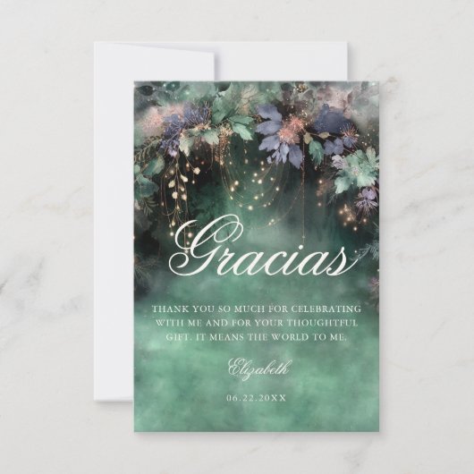 Betoverd bos Periwinkle Woodland Quinceanera Bedankkaart (Voorkant)