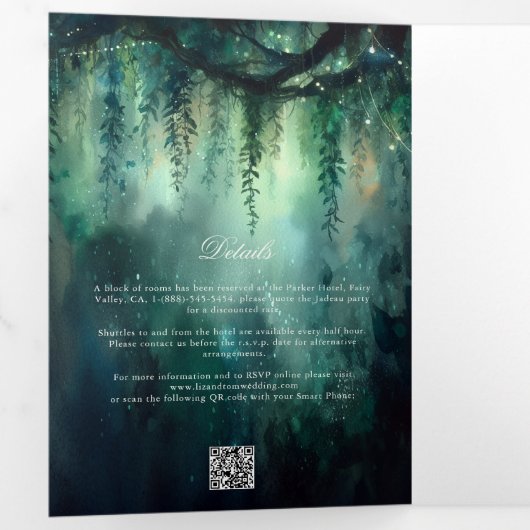 Betoverd bos Romantisch groen alles in één bruilof Drieluik Uitnodiging (Binnenzijde eerst)