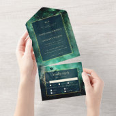 Betoverd bos Romantische Bossen Green Gold Wedding All In One Uitnodiging (Afscheurbaar)
