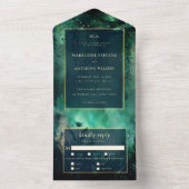 Betoverd bos Romantische Bossen Green Gold Wedding All In One Uitnodiging (Binnen)